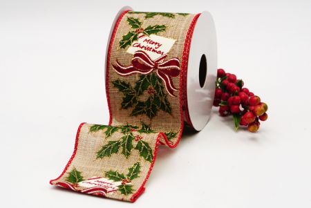 Christmas Words Holly Wired Ribbon
